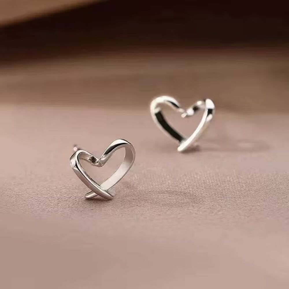 Silver Open Heart Stainless Earrings Dainty Butterfly Back Lightweight Feminine